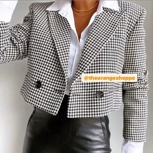 NWOT Zara Cropped Houndstooth Double Breasted Blazer.